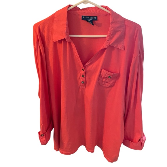 Karen Scott Tops - Karen Scott Women's Vibrant Orange Button Down Shirt Plus 3X